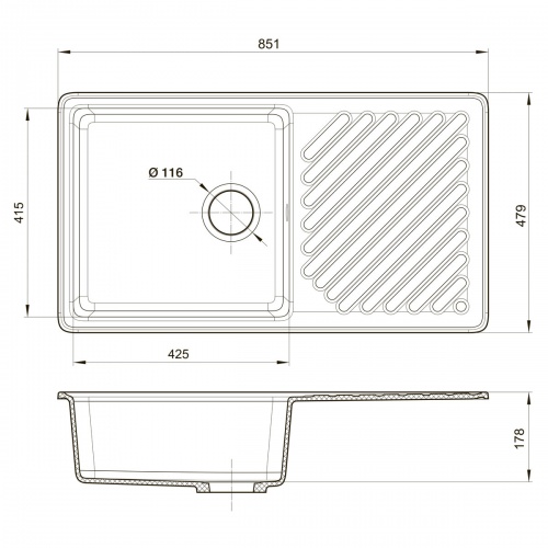 Мойка кухонная GranFest QUARZ GF-ZL-53 чаша+кр 860*480 (серый) фото 2